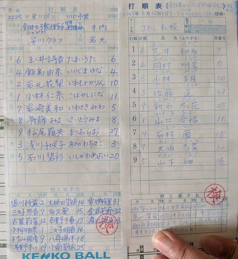 オーダー表・写真左から深川クラブ、JBC札幌
