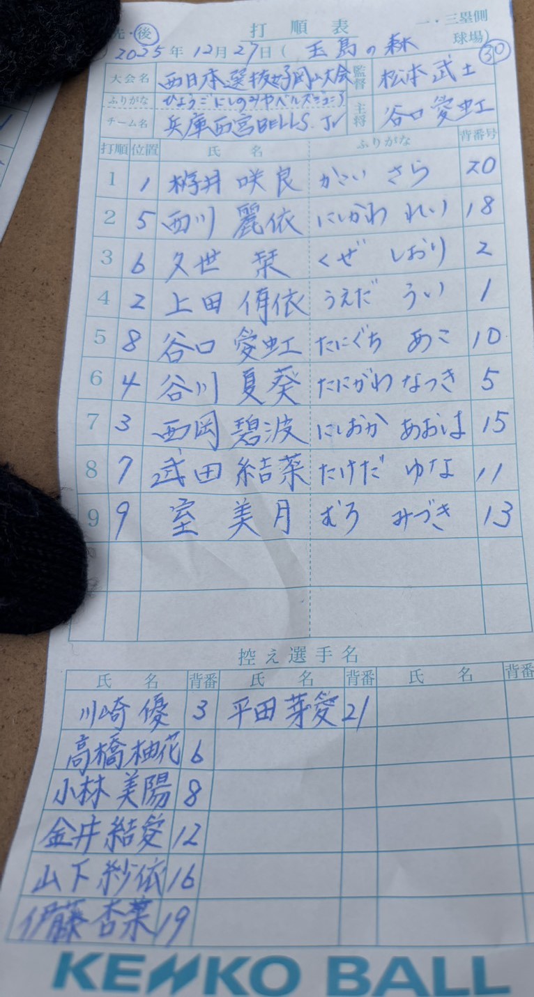 オーダー表・兵庫西宮BELLS Jr.