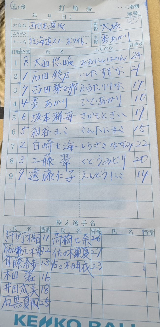 オーダー表・北海道スノーホワイト