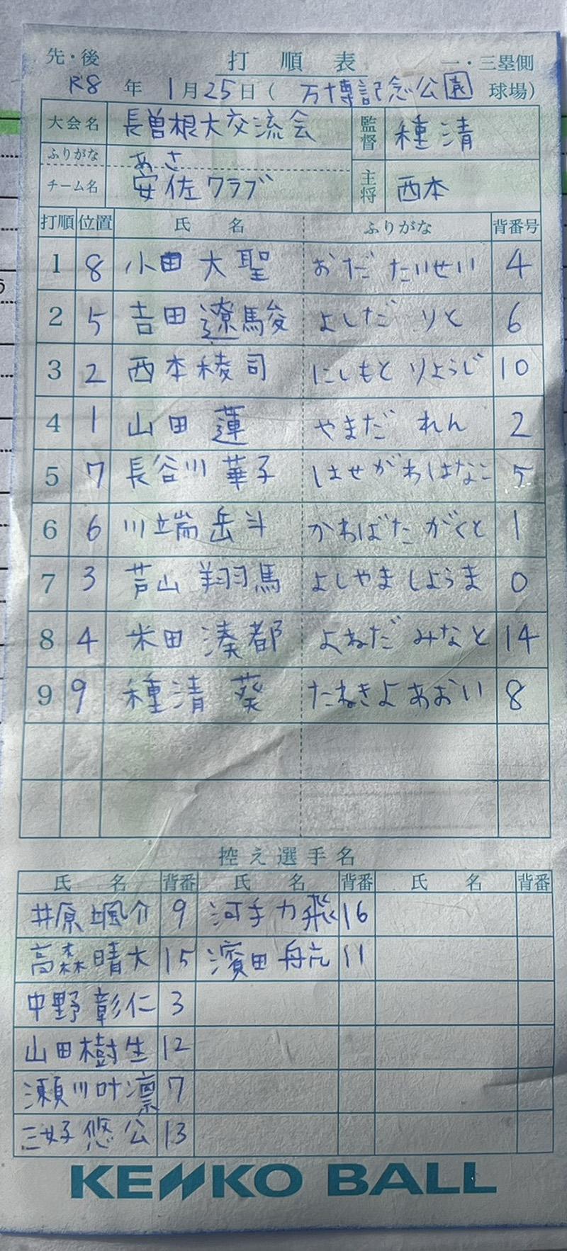 オーダー表・安佐クラブ