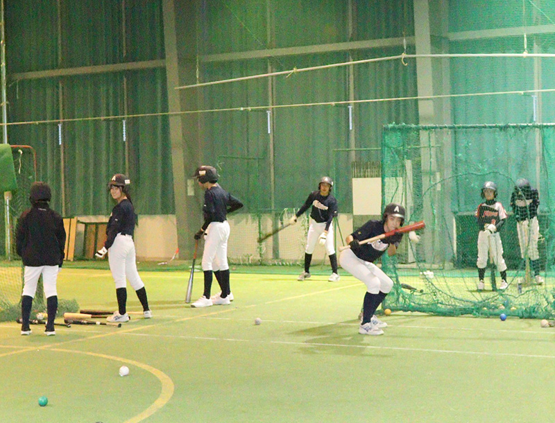 バント練習する旭川北稜ナイン