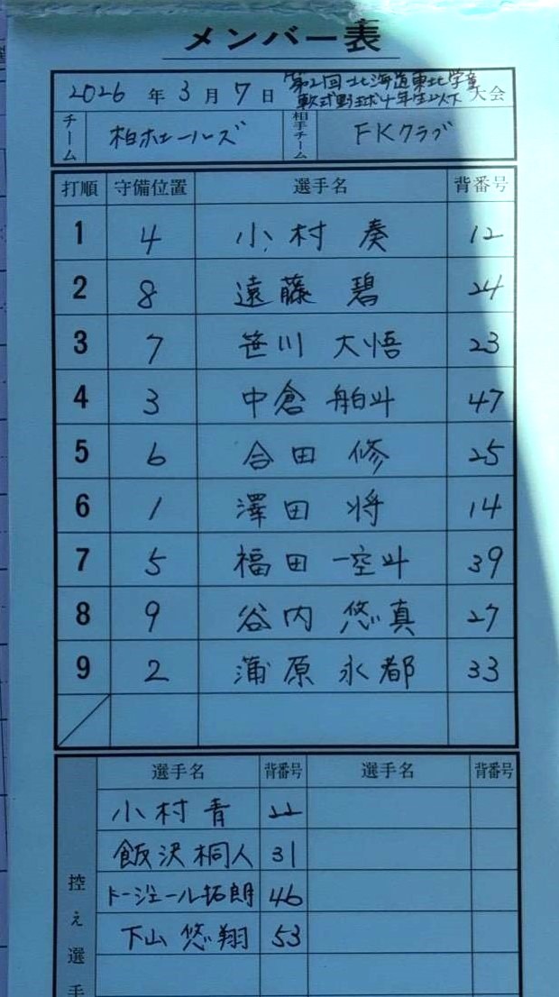 オーダー表・柏ホエールズ