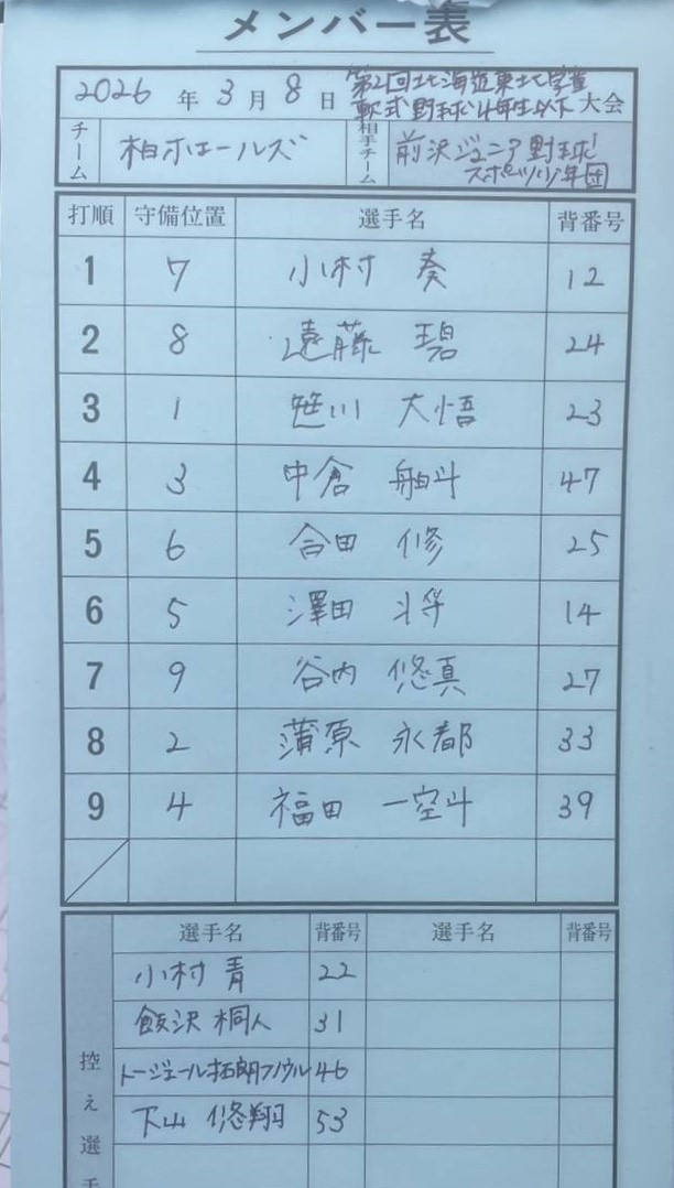 オーダー表・柏ホエールズ