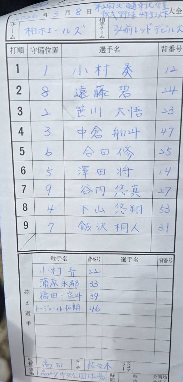 オーダー表・柏ホエールズ