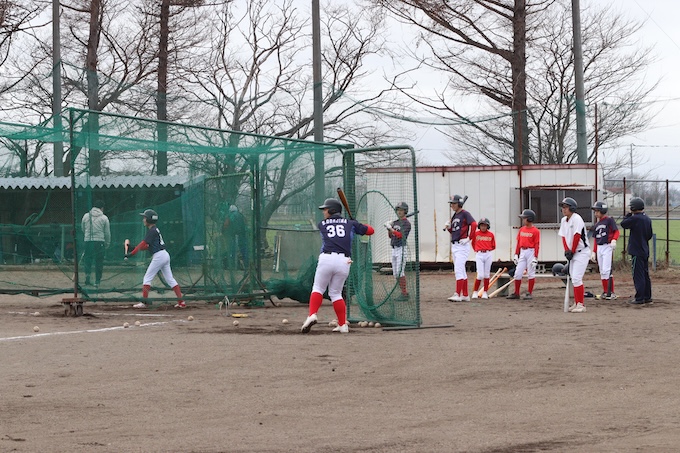 フリーバッティングを行う札幌白石ナイン