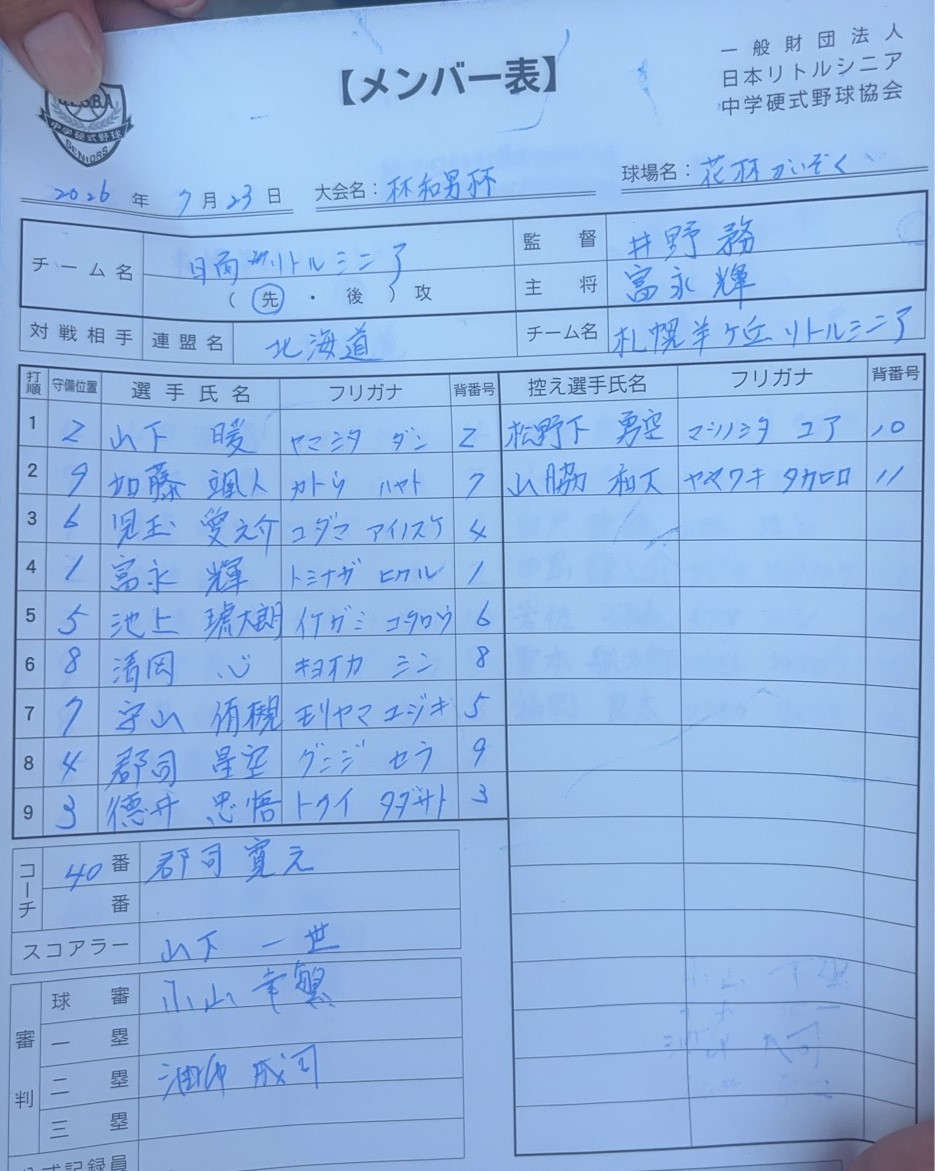 オーダー表・日南
