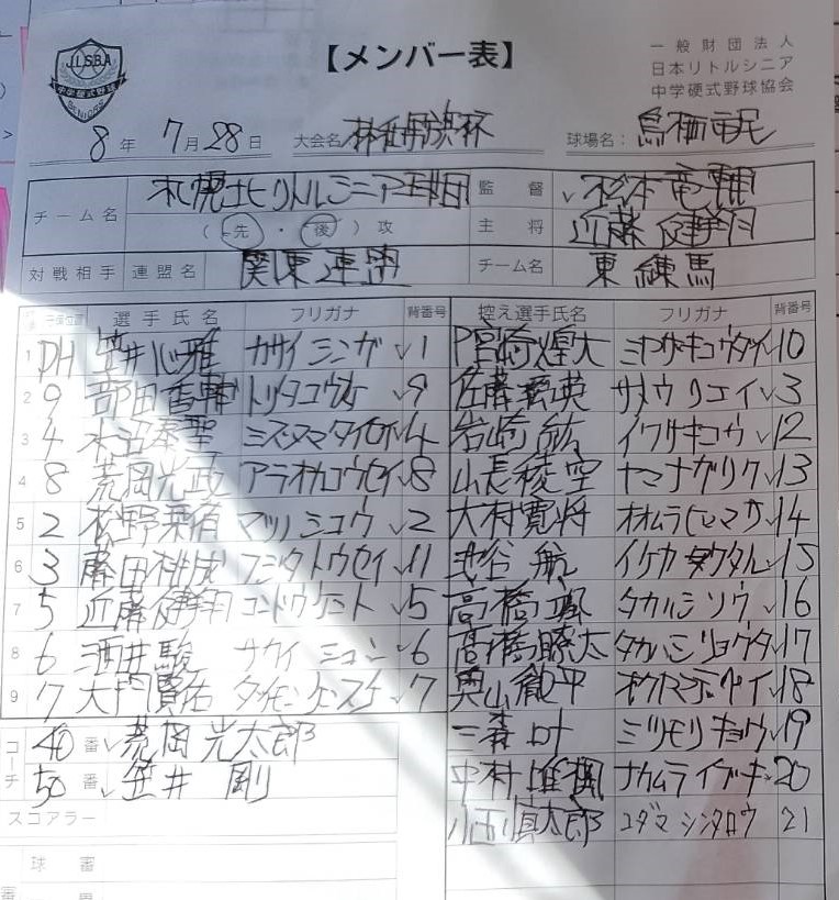 オーダー表・札幌北