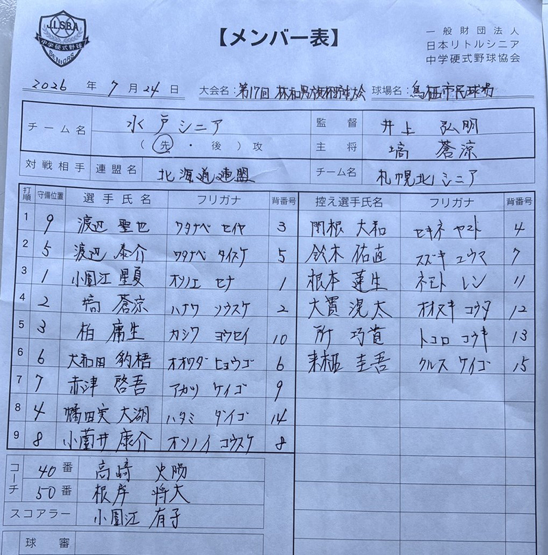オーダー表・水戸