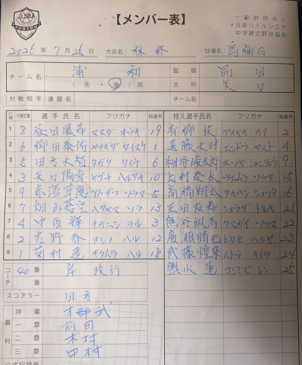 オーダー表・浦和
