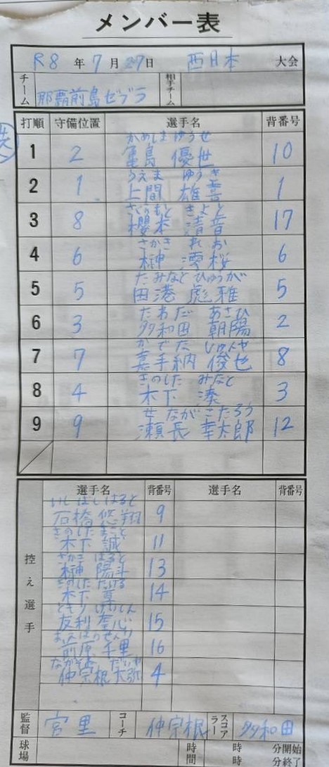 オーダー表・那覇前島ゼブラ