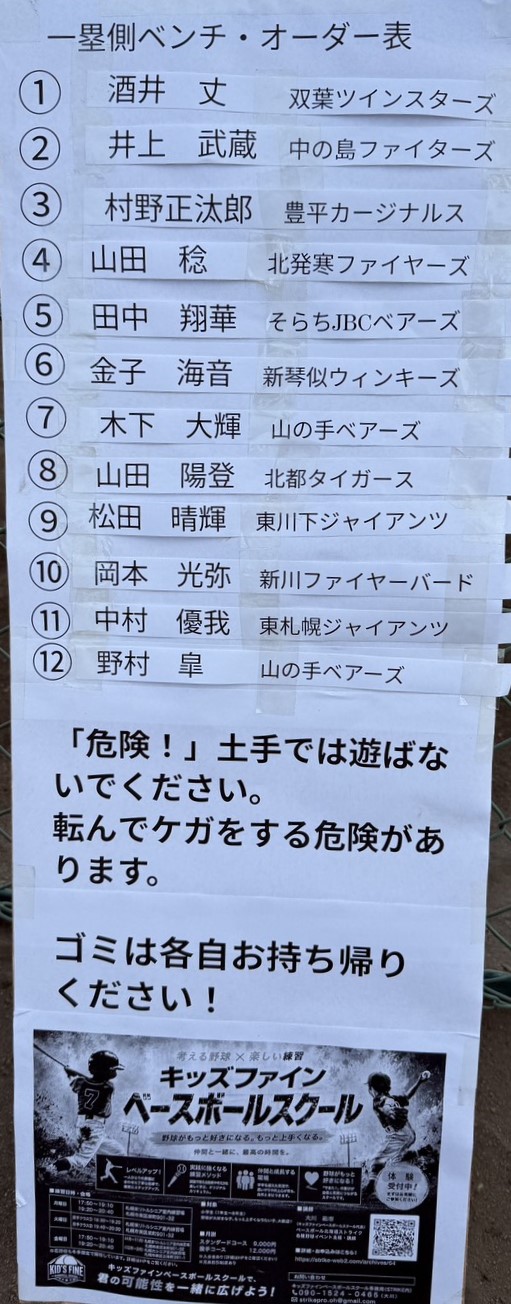 オーダー表・一塁側（8.15）