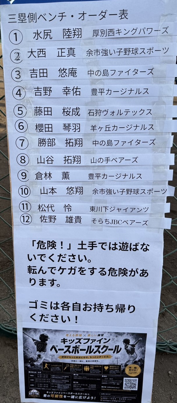 オーダー表・三塁側（8.15）