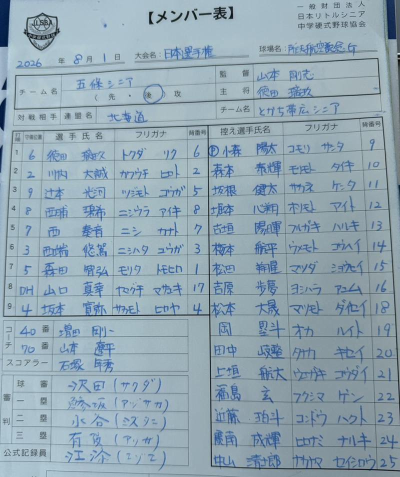オーダー表・五條