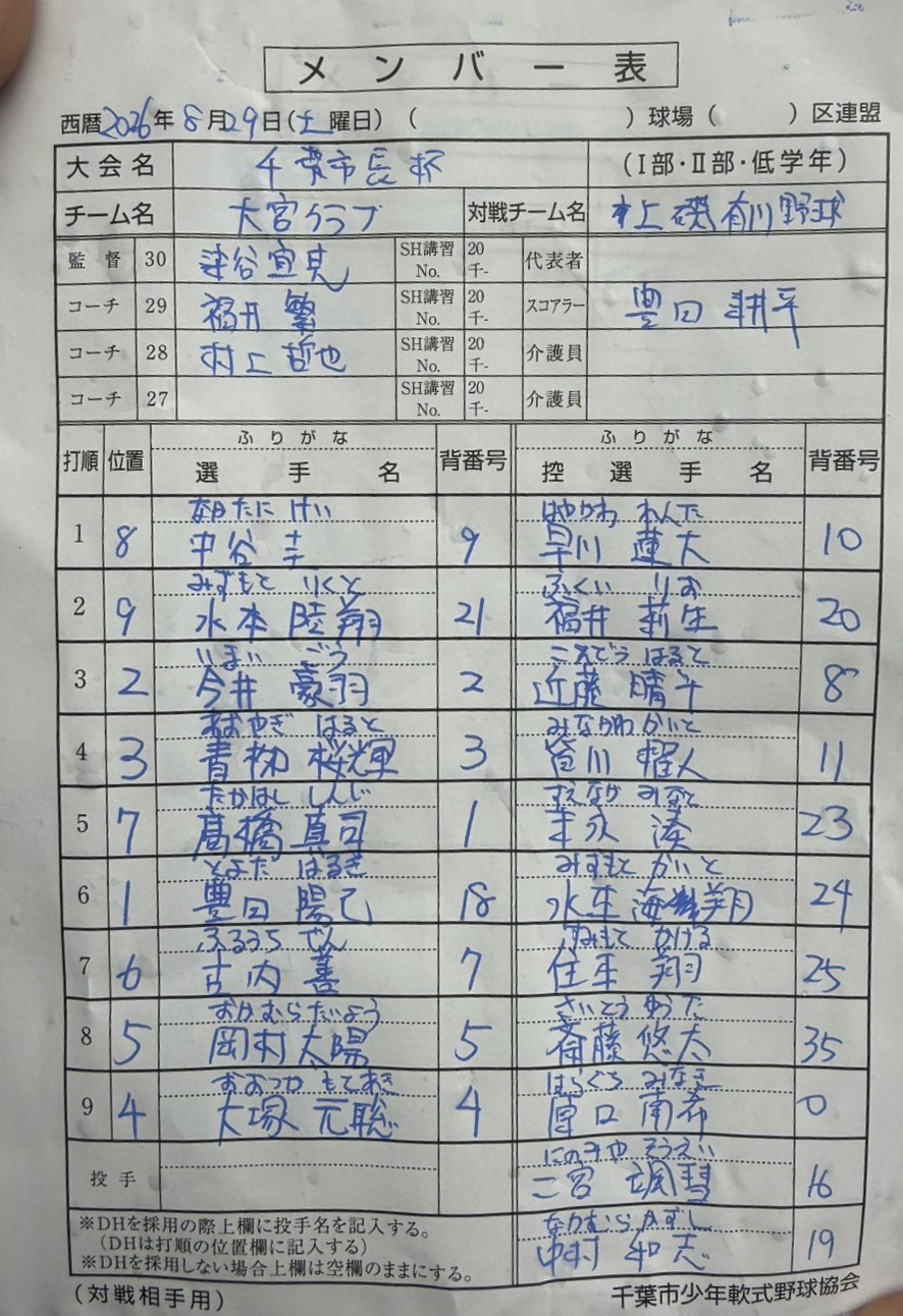 オーダー表・大宮クラブ