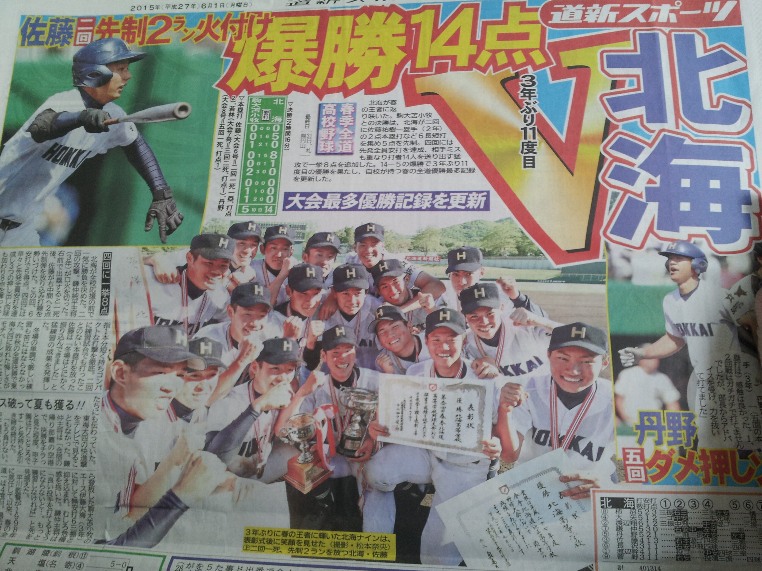 北海、11度目V(春季全道高校野球)
