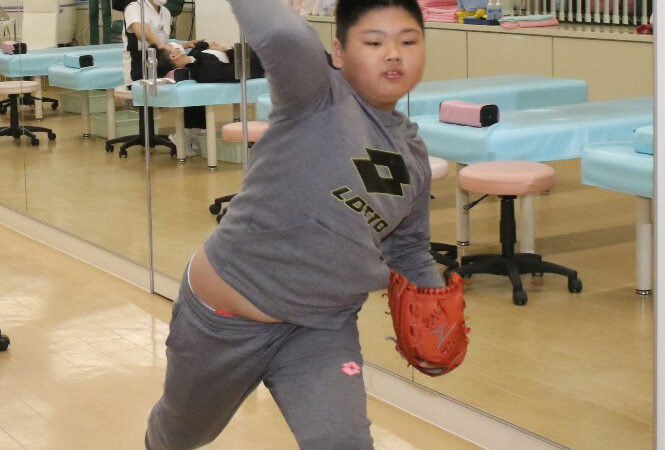 中学野球に意欲をはせる米田君（元札苗スターズ） 
