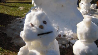 沖縄の野球少年たちが雪だるま作り！ 