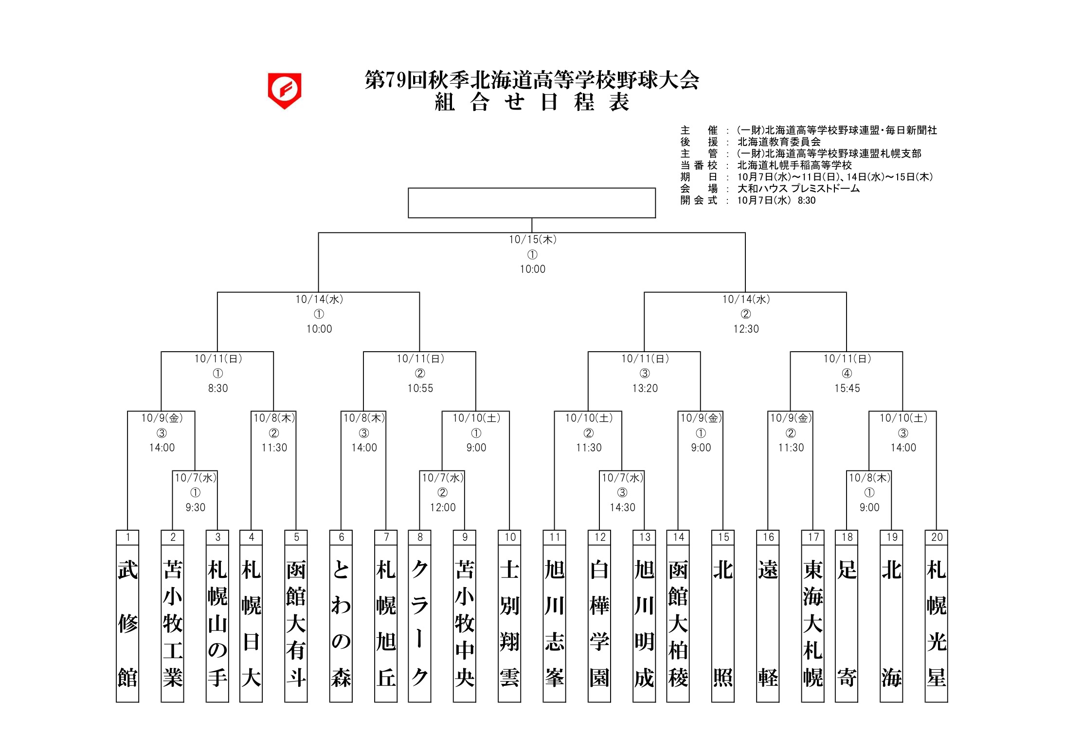 第79回秋季北海道高等学校野球大会 組合せ日程表