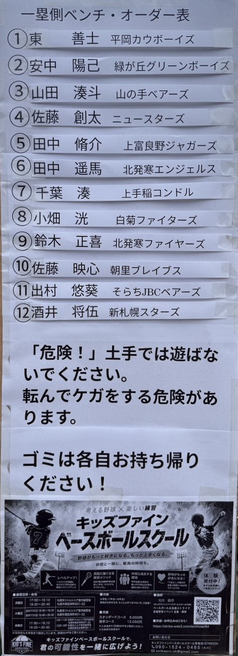 オーダー表（一塁側）